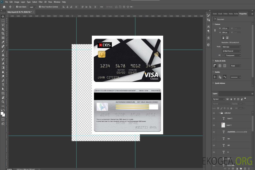 Carte visa classique de la banque DBS de Singapour template Carte visa classique de la banque DBS de Singapour template